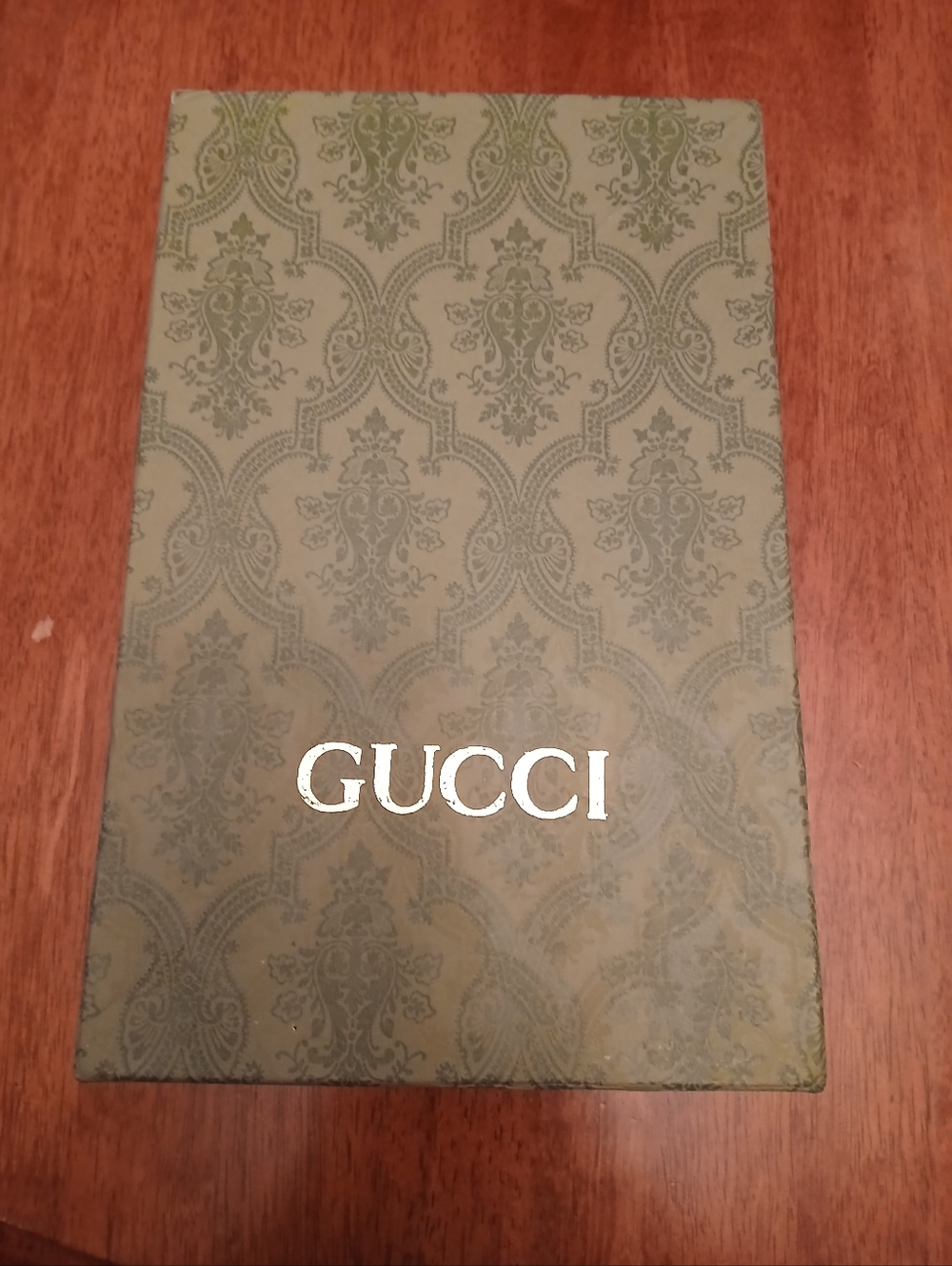 Gucci Olive Green Damask Box with Gold Logo